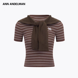 ANN ANDELMAN 2505 条纹修身短款T恤 咖