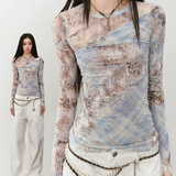 VIA PITTI 2509 双层网纱荡领斜边小衫