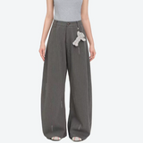 13DE MARZO | 2608 Curved-Hem Stripe Rhinestone Trousers Grey