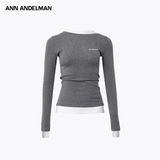 ANN ANDELMAN 2409 双领修身打底衫女长袖T恤 灰白