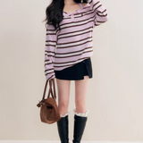 Kroche 2511 撞色一字肩条纹针织衫