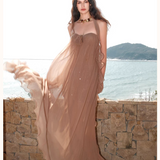 SHEER LUCK 2602 网纱挂脖抹胸露腰连衣裙 奶咖