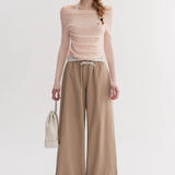 Kroche 2510 撞色假两件一字肩针织衫