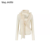 VIA PITTI 2511 真狐狸毛领围巾V领针织上衣