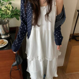 KOREAN COLLECTION 2603 圆领波点百搭针织开衫 深蓝