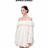 SHRO ENRO 2507 蕾丝拼接一字肩花苞连衣裙