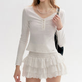 Kroche 2510 蕾丝花边V领针织长袖