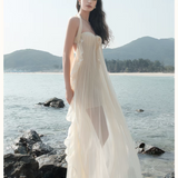 SHEER LUCK 2602 网纱挂脖抹胸露腰连衣裙 杏