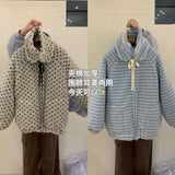 KOREAN COLLECTION 2603 爱心波点摇粒绒上衣 卡其/蓝