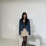 KOREAN COLLECTION 2504 设计感毛边U领短外套 蓝