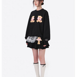 13DE MARZO | 2510 RONRON Double Ribbon Bear Sweatshirt Black