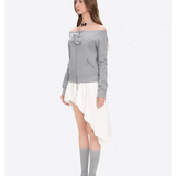 13DE MARZO | 2606 Off-Shoulder Sparkle Waffle-Knit Top