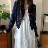 KOREAN COLLECTION 2603 圆领波点百搭针织开衫 深蓝