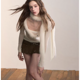 VIA PITTI 2511 真狐狸毛领围巾V领针织上衣