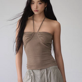 VIA PITTI 2509 抹胸麻花挂脖针织上衣 燕麦咖