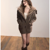 VIA PITTI 2511 重磅狐狸毛大翻领毛织外套 深咖