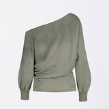 SCULPTOR 2511 Boho Washed Off-Shoulder Tee Khaki