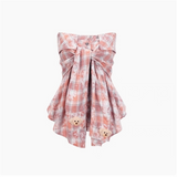 13DE MARZO | 2510 Plaid Shirt Knot Tube Top Red