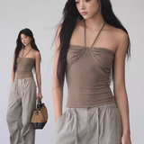 VIA PITTI 2509 抹胸麻花挂脖针织上衣 燕麦咖