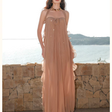 SHEER LUCK 2602 网纱挂脖抹胸露腰连衣裙 奶咖