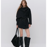 VIA PITTI 2610 披肩围脖系带双呢面大衣 雾黑