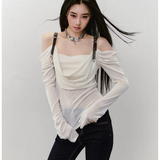 VIA PITTI 2508 露肩皮带荡领撒银针织上衣