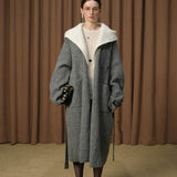 DIANA VEVINA 2512 连帽羊毛气质大衣 灰