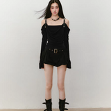 VIA PITTI 2509 露肩皮带荡领撒银针织上衣 黑