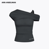 ANN ANDELMAN 2507 不对称立裁褶皱斜肩短袖 深灰