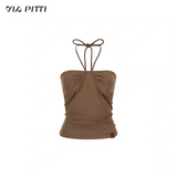 VIA PITTI 2509 抹胸麻花挂脖针织上衣 燕麦咖