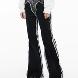 DIANA VEVINA 黑色毛边拼接牛仔裤