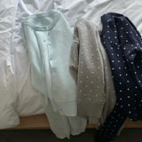 KOREAN COLLECTION 2603 圆领波点百搭针织开衫 浅灰