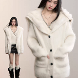 VIA PITTI 2511 重磅狐狸毛大翻领毛织外套 白