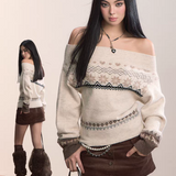 VIA PITTI 2511 费尔岛风一字肩针织毛衣