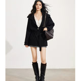 MacyMccoy 2510 大翻领毛衣系带外套 黑