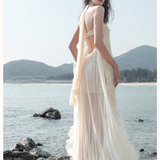 SHEER LUCK 2602 网纱挂脖抹胸露腰连衣裙 杏