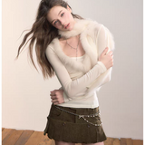 VIA PITTI 2511 真狐狸毛领围巾V领针织上衣