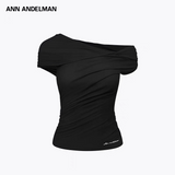 ANN ANDELMAN 2507 不规则领上衣褶皱Tee 黑