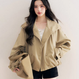 Kroche 2510 大翻领双排扣抽褶短款风衣