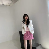 KOREAN COLLECTION 2504 设计感毛边U领短外套 白