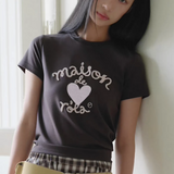 ROLAROLA 2607 MAISON DE ROLA EMBROIDERY HEARTT-SHIRT CHARCOAL