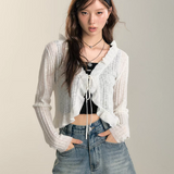 SOMESOWE 2407 荷叶边系带开衫