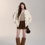 VIA PITTI 2412 毛毛重工加厚毛衣外套 米杏