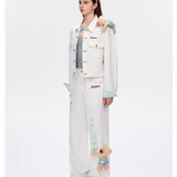 13DE MARZO | 2503 Plaid Cuffed Sleeve Denim Pants White