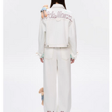 13DE MARZO | 2503 Plaid Cuffed Sleeve Denim Pants White