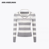 ANN ANDELMAN 2504 V领毛织条纹假两件