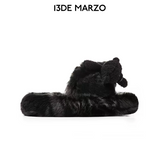 13DE MARZO 2504 Logo Furry Plush Slipper Black