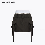 ANN ANDELMAN 2504 直筒拼接腰头水洗工装短裙 军绿