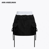 ANN ANDELMAN 2504 直筒拼接腰头水洗工装短裙 黑