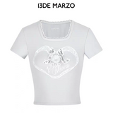 13DE MARZO | 2505 Bear Lacy Bowknot Top Grey